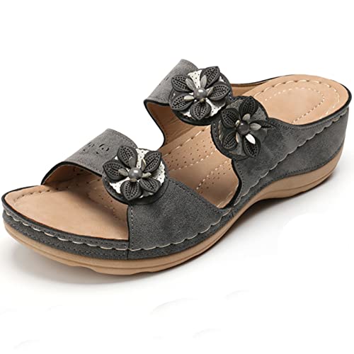 Orthopädische Sandalen Damen Peeptoe Elegante Orthopädische Sandalen Hausschuhe Slipper Damen Plateau Keilabsatz Sommerschuhe Damen Mit Absatz High Heel Outdoor Riemen Flip Flops (X1-Grey, 37) von Sunnyuk