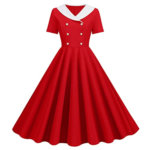 Rockabilly Kleider Damen A-Line Retro-Kleidung Vintage Partykleid Swing Festlich Blumendruck Cocktailkleid Elegant 50er Jahre Petticoat Kleid Ballkleid Kurzarm von Sunnyuk