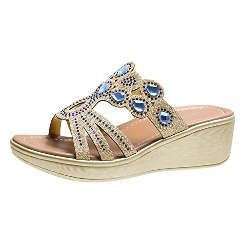 Pantoletten Damen Sommer Keilabsatz Elegante Slipper Damen Peeptoe Bohemian Hausschuhe Damen Plattform Mit Fussbett Römische Mit Absatz Pantoletten Orthopädische Sandalen Slides Sommerschuhe von Sunnyuk