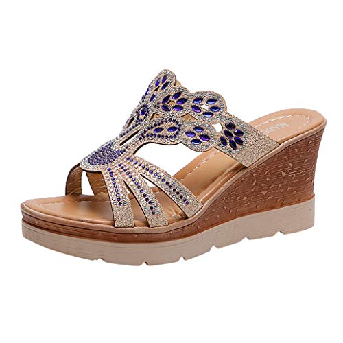 Pantoletten Damen Sommer Keilabsatz Elegante Slipper Damen Peeptoe Bohemian Hausschuhe Damen Plattform Mit Fussbett Römische Mit Absatz Pantoletten Orthopädische Sandalen Slides Sommerschuhe von Sunnyuk