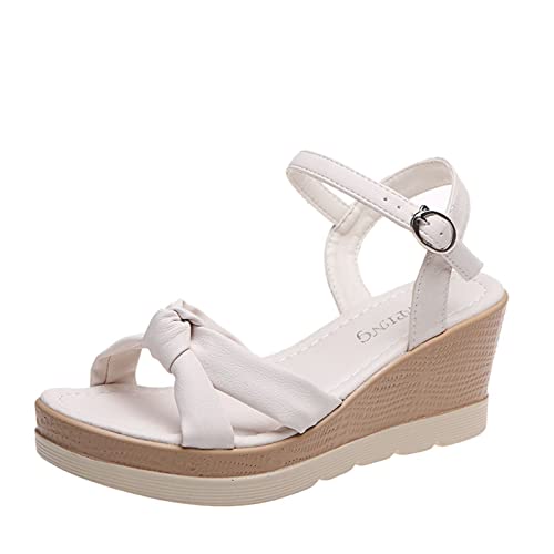 Plateau Sandalen Damen Mode Frühling und Sommer Frauen Sandalen Keil Absatz Schnallengurt in fester Farbe lässiger Stil Schuhe Damen Arbeitsschuhe von Sunnyuk