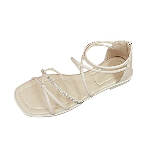 Plateau Sandalen Damen Weiß Mode Frühling und Sommer Damen Sandalen weiche Sohle rutschfeste Rückseite Reißverschluss Strand römische Schuhe Sandalen Damen Gold von Sunnyuk