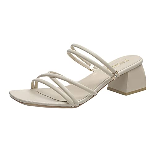 Plateau Sandalen Damen Weiß Mode Sommer Damen Sandalen mittlerer Absatz klobiger Fersenriemen einfarbig lässig offener Zeh Ledersohlen Für Schuhe Damen von Sunnyuk