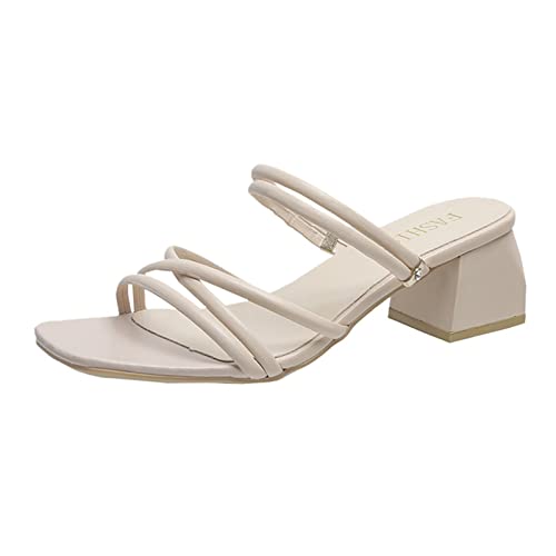 Plateau Sandalen Damen Weiß Mode Sommer Damen Sandalen mittlerer Absatz klobiger Fersenriemen einfarbig lässig offener Zeh Ledersohlen Für Schuhe Damen von Sunnyuk