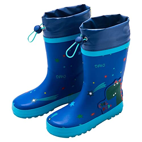 Regenstiefel für Kleinkinder Lederstiefel 36 Klassische Dinosaurier PVC Gummi Wasserschuhe Fleece wasserdichte Regenstiefel Baby Cartoon Schuhe Kinder Gummistiefel mit Innenfutter für Mädchen Jungen von Sunnyuk