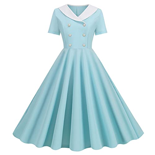 Rockabilly Kleider Damen Elegant Retro-Kleidung A-Line Cocktailkleid Vintage Hohe Taille Partykleid Swing 50er Jahre Sommer Ballkleid Petticoat Kleid Festlich Blumendruck Kurzarm Abendkleid von Sunnyuk
