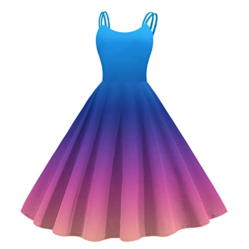 Rockabilly Kleider Damen Festlich Hohe Taille Sommer Partykleid Blumendruck Petticoat Kleid Vintage Retro-Kleidung Swing Ballkleid Abendkleid Elegant Spaghettiträger 50er Jahre Cocktailkleid von Sunnyuk