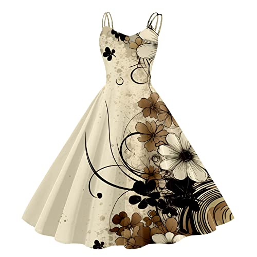 Rockabilly Kleider Damen Retro-Kleidung Blumendruck Cocktailkleid Swing Elegant A-Line Petticoat Kleid Vintage Festlich Hohe Taille Abendkleid 50er Jahre Sommer Ärmellos Ballkleid Partykleid von Sunnyuk