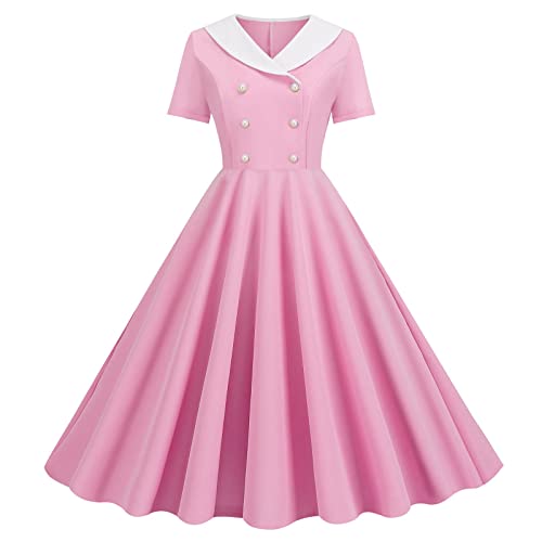 Rockabilly Kleider Damen Schwarz, Rockabilly Kleider Damen A-Line Retro-Kleidung Vintage Partykleid Swing Festlich Blumendruck Cocktailkleid Elegant 50er Jahre Petticoat Kleid Ballkleid Kurzarm von Sunnyuk
