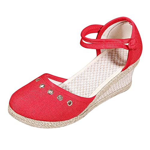 Römer Sandalen Damen Sommer Frauen Schnalle Leinen Sandalen Plattform Keilsandalen Mode Vielseitige geflochtene Schnalle Atmungsaktive Keilsandalen Fußball Schuhe Damen von Sunnyuk