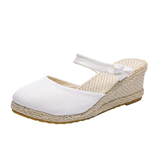 Römer Sandalen Damen Sommer Frauen Schnalle Leinen Sandalen Plattform Keilsandalen Mode Vielseitige geflochtene Schnalle Atmungsaktive Keilsandalen Fußball Schuhe Damen von Sunnyuk