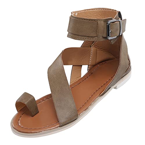 Sandalen Damen, Damen Römer Sommer Casual Flache Peep Toe Sandalen mit Absatz Offene Zehen Schnalle Sandaletten für Frauen Knöchelriemen Strand Bequeme Schuhe von Sunnyuk