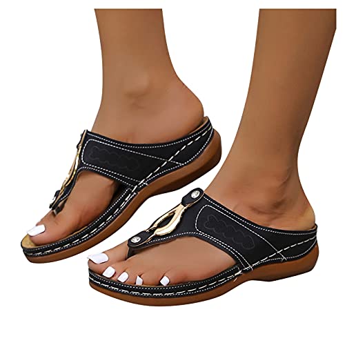 Sandalen Damen Elegant Zehentrenner Flip Flops Pantoletten Sommer Frauen Orthopädische Sandalen Lederschnalle Riemen Damen rutschfest Strandschuhe Hausschuhe Freizeitschuhe von Sunnyuk
