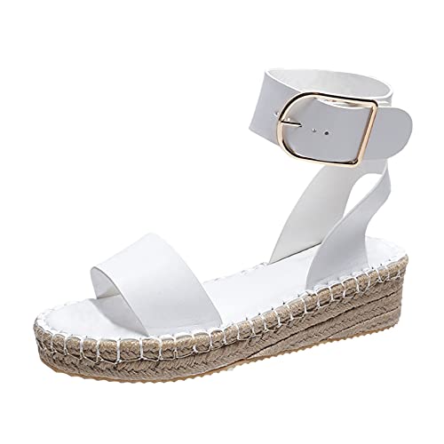 Sandalen Damen Flach Bequem mit Absatz Weiß Hausschuhe Frauen Sandaletten Sommer Von Schleife Modern Römersandalen Ledersandalen Pumps Klobigem Strandsandalen Plateauschuhe Mädchen von Sunnyuk