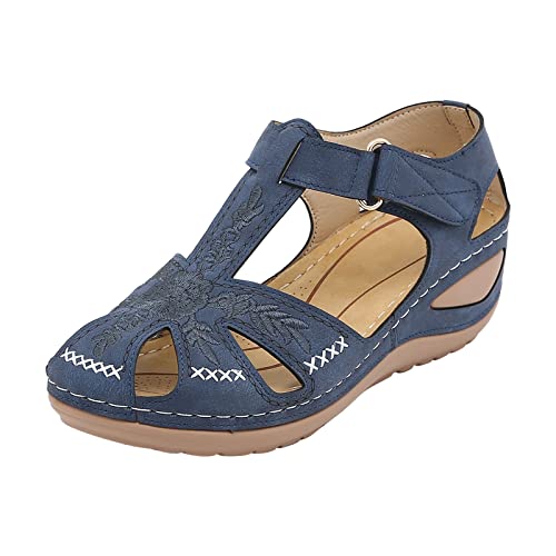 Sandalen Damen Flach Hausschuhe Frauen Geschlossen Klettverschluss Sandalen Schnalle Keile Schuhe Sandalen Riemen für Schuhe Sommer Damen Damen Pumps Schuhe Pantoletten Damen von Sunnyuk