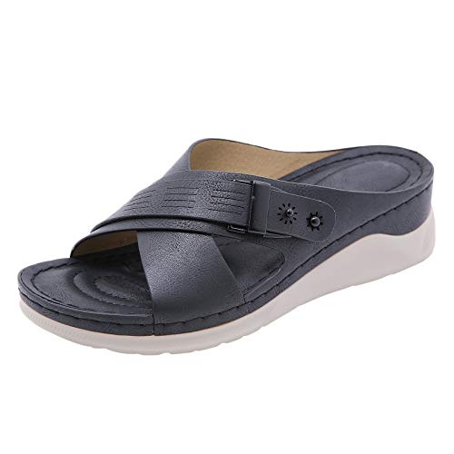 Sandalen Damen Flach Leder Sandalen Mode lässige Frauen Freizeit Outdoor-Schuhe atmungsaktive dünne Frauen-Sandalen Extra Breite Schuhe Damen Weite K von Sunnyuk