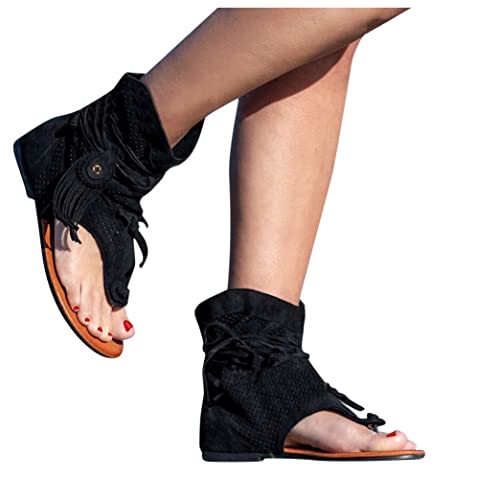 Sandalen Damen Flach Orthopädische Vorne Geschlossen Freizeit Pantoletten Frauen Sandaletten Sommer Modern Schleife Sommerschuhe Keilsandaletten Wildleder Walking Keilsandalen Halbschuhe von Sunnyuk