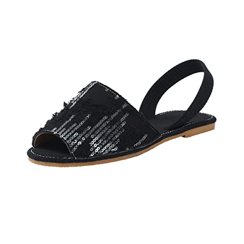 Sandalen Damen Frauen Pailletten Flache Sandalen Fischmaul Fersenriemen Sandalen Ein Fuß Tragen Sandalen Mode Flache Offene Zehen Hausschuhe Sommer Lässige Damenschuhe Stiefeletten Mit Absatz von Sunnyuk