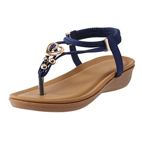 Sandalen Damen Frauen Strass Dekor Slingback Wedges Sandalen elastischer Knöchelriemen Lässige böhmische Strandschuhe Metallic Strass Dekor Zehenstegsandalen Pflege Schuhe Damen Altenpflege von Sunnyuk