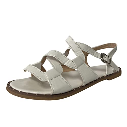 Sandalen Damen Mit Absatz Beige Damen Sommer rutschfeste einfarbige Schnallenriemen flache Strand Open Toe Atmungsaktive Sandalen Schuhe Pelle Schuhe Damen von Sunnyuk