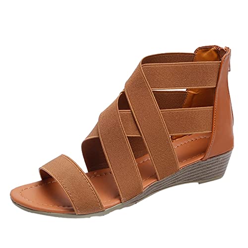 Sandalen Damen Schwarz Flach Frauen Sandalen Mundkeil Low Heel Roman Wedge Damen Mode Gummiband Fischmund Atmungsaktive Schuhe Dicke Sohlen Keile Lässige Sandalen Ballerina Schuhe Damen Schwarz von Sunnyuk