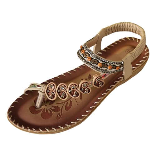 Sandalen Damen Sommer, Zehentrenner Sandalen Flach Boho Sandaletten Flip Flops Bequem Römer Sommerschuhe Elegant Strand Riemchensandalen Slingback mit Blumen Orthopädische Breite Füße Pantoletten von Sunnyuk