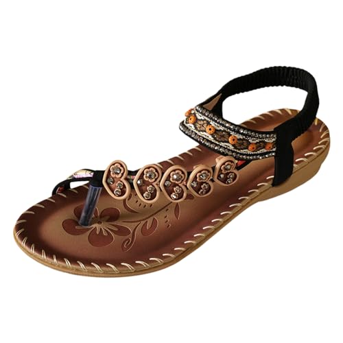Sandalen Damen Sommer, Zehentrenner Sandalen Flach Boho Sandaletten Flip Flops Bequem Römer Sommerschuhe Elegant Strand Riemchensandalen Slingback mit Blumen Orthopädische Breite Füße Pantoletten von Sunnyuk