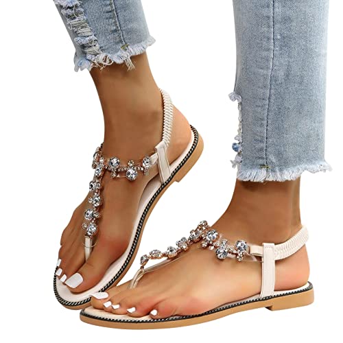 Sandalen Damen Sommer Bequem Frauen Flache Strass Tanga Sandalen Strand Sandalen Mode Sandalen Flache Sommer Lässige Mode Sandalen Stiefelparadies Damen Sommer Schuhe von Sunnyuk