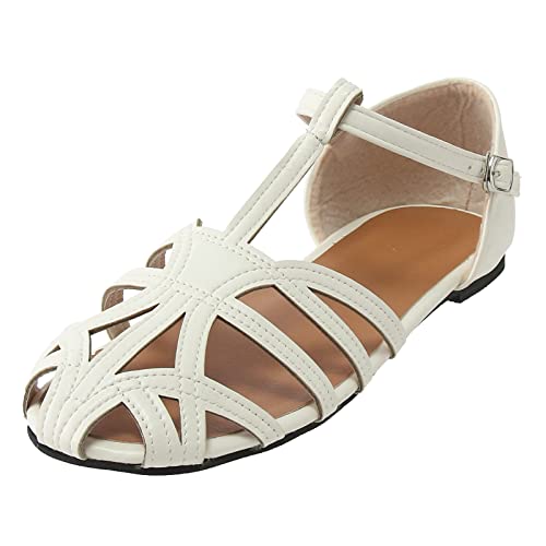 Sandalen Damen Sommer Damenmode einfarbig Leder hohle Zehe weiche flache Schnalle Sandalen Schuhe Weite K Damen 42 von Sunnyuk