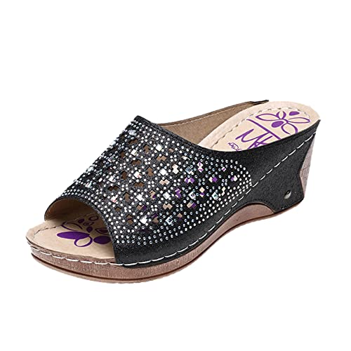 Sandalen Damen Sommer Glitzer DamenMode Sommer-Strass Ausschnitt Plattform Keil offene Zehensandalen Leder Damenschuhe von Sunnyuk