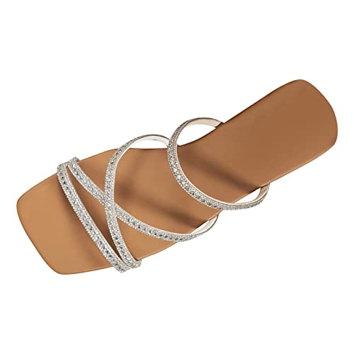 Sandalen Damen Sommer Weiß Glitzer Freizeit Sandals Schuhe Flache Mode Damenschuhe Flip Flops Modern Badesandalen Hausschuhe Strand Brautschuhe Sommersandalen für Frauen von Sunnyuk