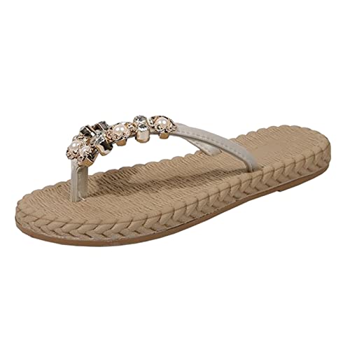 Sandalen Damen Weiß Flach Flache Sandalen für Damen, modisch, lässig, Strass, Sommer, Plateau, geschlossene Sandalen mit Schnalle, elegante Pumps, niedrige Oberseite, Sandalen Mit Blockabsatz Damen von Sunnyuk