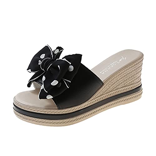 Sandalen Damen Weiß Keilabsatz Mode Sommer Frauen Sandalen Keilabsatz Plattform Band Schleife Polka Dot Lässig Italienische Schuhe Damen Sandaletten von Sunnyuk