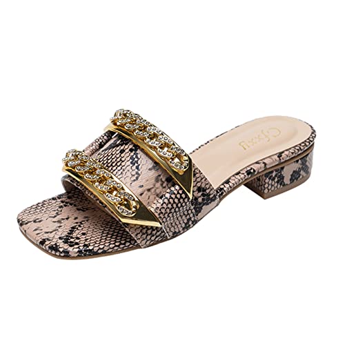 Sandalen Damen mit Absatz Glitzer Blockabsatz Slide Hausschuhe Frauen Sandaletten Elegant Sexy Schnalle Rutschfeste Sandals Freizeitsandale Diamant Beiläufige Keilsandalen Halbschuhe von Sunnyuk