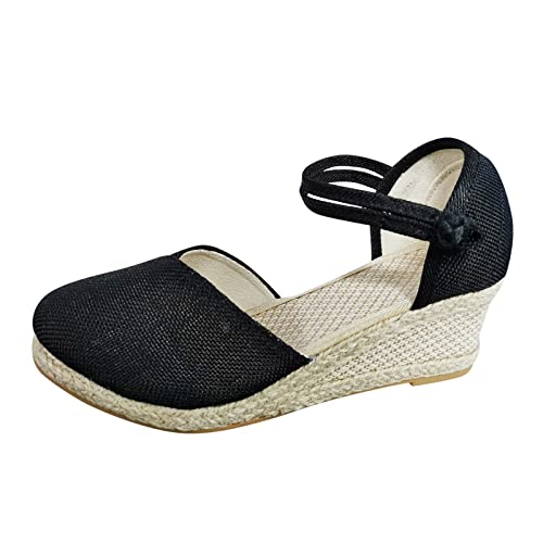 Sandalen Damen mit Absatz Vorne Geschlossen Keilabsatz Elegant Pantoletten Frauen Sandaletten Elegant Spitze Böhmen Sommerschuhe Keilsandaletten Fußgewölbe Mode Strandsandalen Plateauschuhe von Sunnyuk