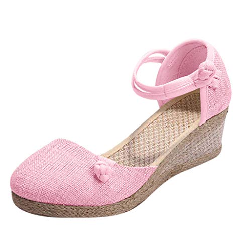 Sandalen Damen mit Absatz Vorne Geschlossen Keilabsatz Elegant Pantoletten Frauen Sandaletten Elegant Spitze Böhmen Sommerschuhe Keilsandaletten Fußgewölbe Mode Strandsandalen Plateauschuhe von Sunnyuk