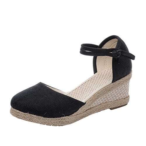 Sandalen Damen mit Absatz Vorne Geschlossen Keilabsatz Elegant Pantoletten Frauen Sandaletten Elegant Spitze Böhmen Sommerschuhe Keilsandaletten Fußgewölbe Mode Strandsandalen Plateauschuhe von Sunnyuk