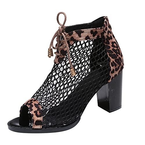 Sandalen Damen mit Absatz Weiß Sandalen Damen Spitze Pumps Schuhe Blockabsatz Stiefeletten Runder Spitze Blumenmuster Mesh Hohle Tüll Strass Sommerstiefel Reißverschluss Freizeit Atmungsaktiv Schuh von Sunnyuk