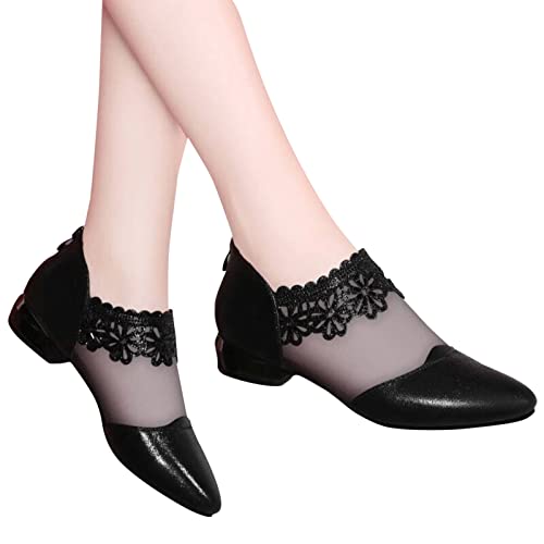 Sandalen Damen mit Absatz Weiß Sandalen Damen Spitze Pumps Schuhe Blockabsatz Stiefeletten Runder Spitze Blumenmuster Mesh Hohle Tüll Strass Sommerstiefel Reißverschluss Freizeit Atmungsaktiv Schuh von Sunnyuk