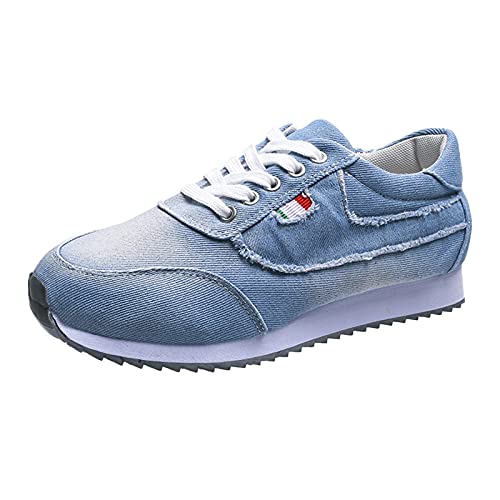 Sneaker Damen Schwarz Elegant Bequeme Sneakers für Frauen mit massiver Lace-up-Denim Sneakers Flat Damenfarbe Bequeme Schuhe Damen Sommer von Sunnyuk