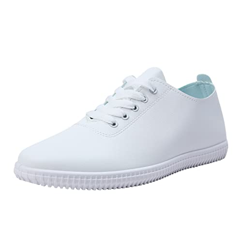 Sneaker Damen Schwarz Leder Weiße Turnschuhe Damen Leder Leichte Atmungsaktiv Laufen Schuhe Frauen Sportschuhe Weiss Hoch Cheerleading-Schuhe Halbschuhe für Fitness Jogging von Sunnyuk