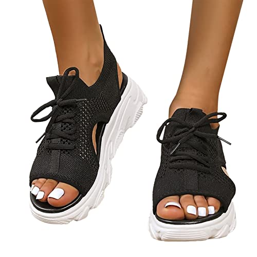 Sommer Damen Sandalen Mesh Casual Weiß Dicke Sohlen Schnürsandalen Offene Zehen Strandschuhe Monk Schuhe Damen von Sunnyuk