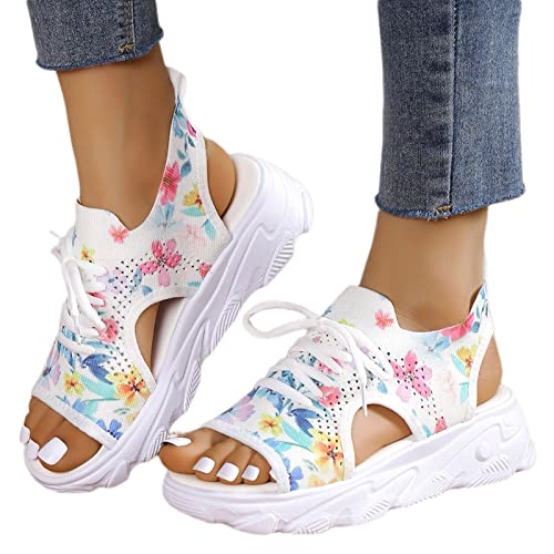 Sommer Damen Sandalen Mesh Casual Weiß Dicke Sohlen Schnürsandalen Offene Zehen Strandschuhe Monk Schuhe Damen von Sunnyuk