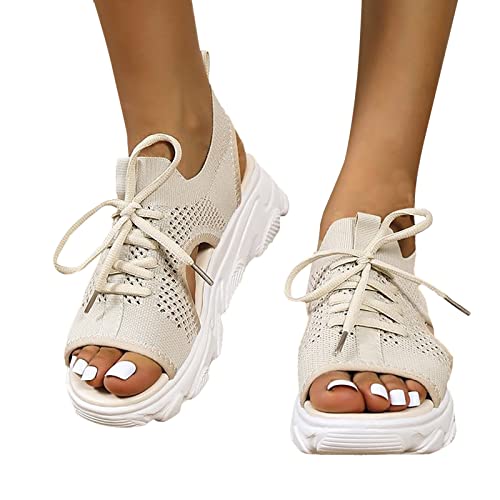 Sommer Damen Sandalen Mesh Casual Weiß Dicke Sohlen Schnürsandalen Offene Zehen Strandschuhe Monk Schuhe Damen von Sunnyuk