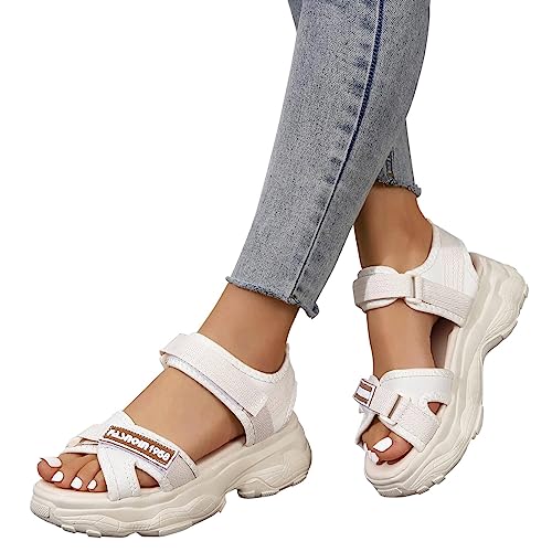 Sommer Damen Sandalen Mesh Casual Weiß Dicke Sohlen Schnürsandalen Offene Zehen Strandschuhe Monk Schuhe Damen von Sunnyuk