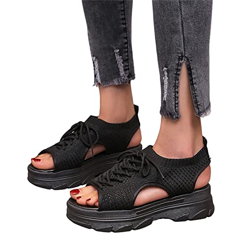 Sommer Damen Sandalen Mesh Casual Weiß Dicke Sohlen Schnürsandalen Offene Zehen Strandschuhe Monk Schuhe Damen von Sunnyuk