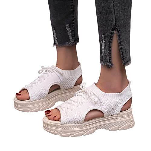Sommer Damen Sandalen Mesh Casual Weiß Dicke Sohlen Schnürsandalen Offene Zehen Strandschuhe Monk Schuhe Damen von Sunnyuk