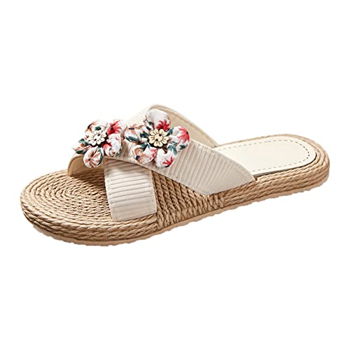 Sommer Sandalen Damen Damen Flache Blumen Hausschuhe Blumen Strand Hausschuhe Slip On Mode Hausschuhe Flache Offene Spitze Sommer Lässige Mode Sandalen Strand Damen Schuhe Elegant Schwarz Mit Absatz von Sunnyuk