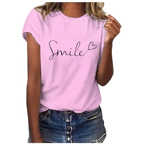 Sommer T-Shirt Damen Weiss Basic Tshirt Bedrucken Rundhalsausschnitt Weiß T Shirt Oberteile Baumwolle Casual Locker Kurzarm Bluse Tops Sportshirt Ausgefallene Tshirts von Sunnyuk