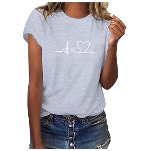 Sommer T-Shirt Damen Weiss Basic Tshirt Bedrucken Rundhalsausschnitt Weiß T Shirt Oberteile Baumwolle Casual Locker Kurzarm Bluse Tops Sportshirt Ausgefallene Tshirts von Sunnyuk
